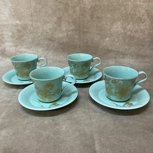 九谷焼 陶粋 カップ&ソーサー 4客 陶器 コーヒーセット 本金牡丹 中古 アフタヌーン 和風 柄 箱付