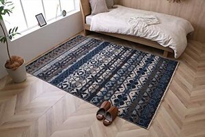 イケヒコ・コーポレーション ラグ カーペット マット 絨毯 長方形 ルチル 約80×130cm ブルー 畳める コンパクト エスニック 丈夫