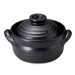 萬古焼 雑炊鍋 約16cm 直火 OK 黒釉 黒 日本製 18390