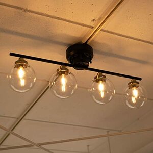 エムール シーリングライト 4灯 ガラス 照明 ブラック リモコン付き LED電球対応 点灯パターン切替 消灯タイマー