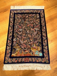 ペルシャ絨毯・最高級ハンド&マシン織り・ 世界最高密度150万ノット ・豪奢なクムデザイン 80cm×120cm ch21