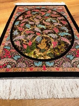 ペルシャ絨毯・最高級ハンド&マシン織り・ 世界最高密度150万ノット ・豪奢なクムデザイン 60cm×90cm ge6_画像2