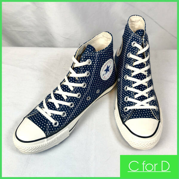 ★CONVERSE★24.5cm ハイカットスニーカー コンバース オールスター レディース 紺色 ネイビー ドット柄 水玉 7ホールシューズ S477