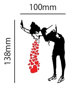 自作カッティングステッカー 精密 二色 貼り合わせ ステッカー バンクシー 「ハートを吐く女」 138×100mm ネコポス対応商品 同梱可[S-253]