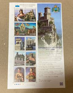 即決 切手 サンマリノ共和国　80円切手　10枚　１シート　サン・マリノ聖殿　名画　名所　第一の砦グアイダ 特殊切手