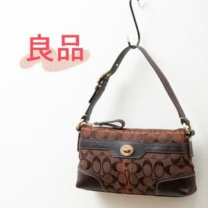 【良品】COACH(コーチ)キャンバス レザー ハンプトンズ ハンドバッグ ブラウン 茶色 11057 レディース 中古 used