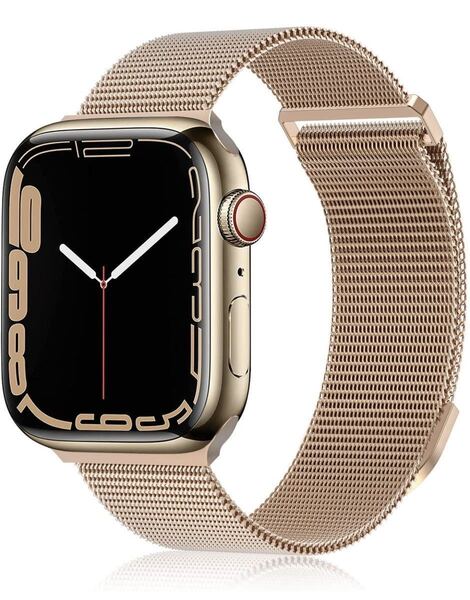 Apple アップルウォッチ バンド42/44/45/49mm 交換ベルト 金属ステンレス 磁石留め シリーズ2345678SE対応 工具不要 ローズゴールド
