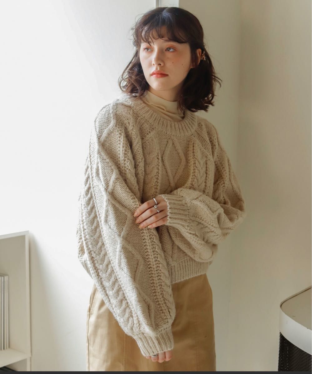 ビュルデサボン ハンドニット スラブ糸mixケーブルニット|Yahoo