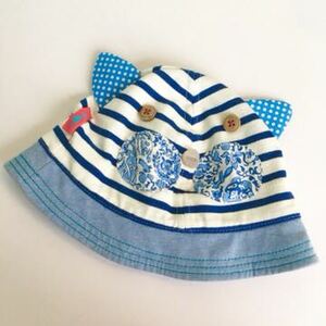 [ new goods unused ]Rag Mart.B rug mart hat border navy cat cat .. cord attaching baby 46cm animal hat white 