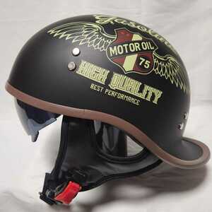 【国内即日発送】ダックテール ヘルメット　マットブラック　バイザー付　グラフィック　軽量　半帽　キャップ型　半ヘル　　1