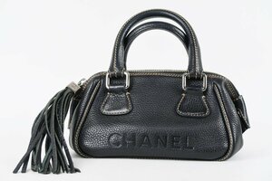 【美品】CHANEL シャネル キャビアスキン フリンジ ハンドバッグ ブランド鞄 ブラック【OC74】