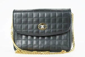 【超美品】CELINE セリーヌ チェーンショルダーバッグ トリオンフ ブラック レザー ブランド鞄【OD31】