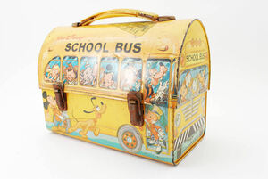 お１５０◎当時物　ディズニー　SCHOOL BUS 缶 バッグ◎Disney スクールバス缶