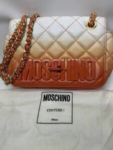 【レア】MOSCHINO モスキーノ　チェーンショルダーバッグ レザー　オレンジ系