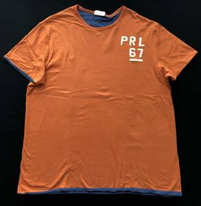 ポロ バイラルフローレン PRL67 リバーシブル Tシャツ ２枚重ね Tシャツ　　シニールワッペン ハイクオリティー オレンジ ブルー 玉7273