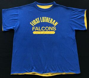 80s～90s ファルコンズ カレッジロゴ リバーシブル Tシャツ 2枚重ね　　FIRST LUTHERAN FALCONS アメリカ製 USA製 ヴィンテージ 玉7219