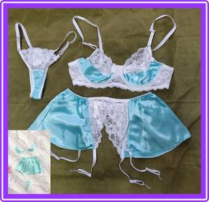 ♥ super ..* skirt garter * under wire Ran Jerry set * satin * mint blue * super cute * lustre *feromon&hearts