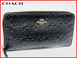 即決 COACH コーチ ラウンドジップ 長財布 黒 ウォレット レディース メンズ K4