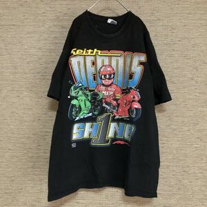 ヘインズ　半袖Tシャツ　90s　レーシングバイク　企業ロゴ　キース32 古着　入手困難　激レア ビンテージ デカプリント　カワサキ　黒