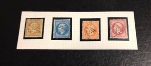 切手 使用済 フランス(France) 1862-1871 ナポレオン3世(Napoleon III) Sc 25,26,27,28 4枚