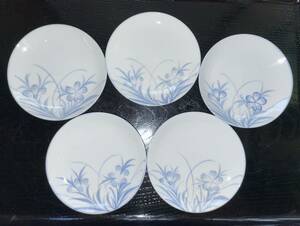 ■小皿 白 銘々皿 ５枚■ 淡い花柄の絵柄 手描き 陶器 未使用