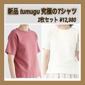ツムグ tumugu 定番 上質 究極 シンプル Tシャツ ピンク オフ白 2枚セット スーピマ マシュ コットン クルーネック
