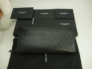 サンローラン ロングウォレット YSL レザー黒 ラウンドジップ長財布 中古@ 73