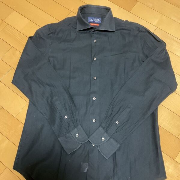 【used】鎌倉シャツ 41-89 長袖シャツ ブラック 黒 オフィスシャツ スリムフィット FRANCESE 綿100 夏用