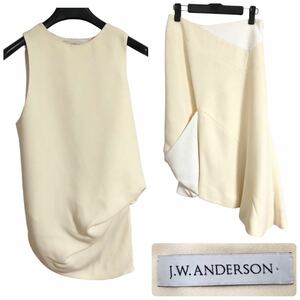 JW ANDERSON ジェイダブリューアンダーソン セットアップ ノースリーブ変形アシンメトリートップス×異素材切り替えスカート クリーム/白