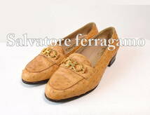 Salvatore ferragamo “オーストリッチ” レザーローファー size5.5D サルヴァトーレ・フェラガモ 5 1/2D 革靴　5ハーフD_画像1