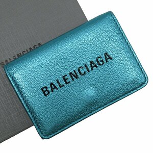 バレンシアガ BALENCIAGA 三つ折り財布 レザー メタリックブルー h28047g