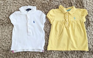 * free shipping * Ralph Lauren RALPH LAUREN girl polo-shirt white yellow color 90 size short sleeves 2 pieces set 