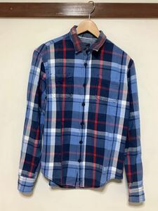 さ1125 ZARA MAN ザラマン チェック柄 ワークシャツ ネルシャツ L ブルー スリムフィット