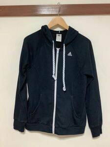 さ1145 adidas アディダス ジップアップ スウェットパーカー L レディース ダークネイビー ロゴ刺繍