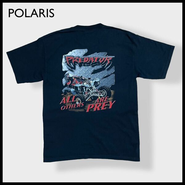 【POLARIS】企業系 オートモービル ポラリス プレデター Tシャツ バックプリント ワンポイントロゴ 半袖 黒 US古着