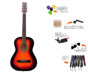 入門セット アコースティックギター フォークギター 楽器 アコギ カントリーギター 弦 ギター 初心者 オレンジ MU005