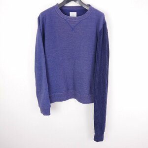 uniform experiment ユニフォームエクスペリメント SLEEVE CABLE KNIT CREW NECK SWEAT 袖ケーブルニット 切替スウェット NAVY 3 UE-134036