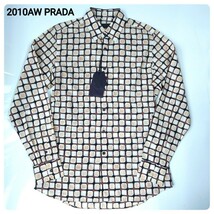 新品 2010AW PRADA プラダ 国内正規品 イタリア製 最高級バチスタダミエプリントコットンローンL/Sシャツ 40(15.75/L位) 超稀少廃番モデル_画像1