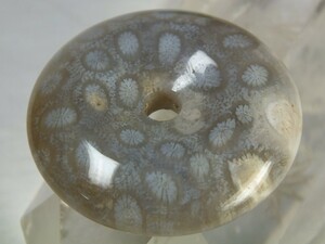 *花珊瑚化石ドーナツ型ルース３９ｍｍ（ｆ4）