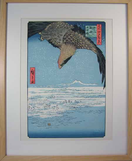 *Reproducción en madera de Ukiyo-e Fukagawa Suzaki Jyuman Tsubo de Hiroshige Utagawa enmarcada, Cuadro, Ukiyo-e, Huellas dactilares, otros