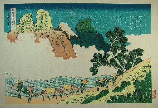 *Reproducción de una impresión en madera de Minobugawa Ura Fuji de Hokusai Katsushika., Cuadro, Ukiyo-e, Huellas dactilares, otros