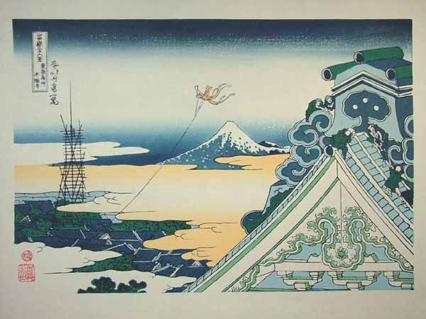 *Reproduktion des Holzschnitts von Hokusai Katsushikas Honganji-Tempel in Asakusa, Tokio, Malerei, Ukiyo-e, Drucke, Andere