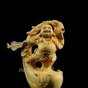 特売★布袋様 七福神 置物 精密彫刻 木彫仏像 仏教工芸品 金運 財運