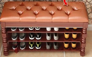 高品質◆大人気 下駄箱 靴 贅沢な 実木 家庭用 3階 腰掛け 靴箱 入り口 玄関収納
