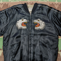 極上 【スカジャン 黒白】50s Japan Embroidered Souvenir Jacket 50年代 スーベニア ジャケット ツートン ビンテージ ヴィンテージ 40s60s_画像5