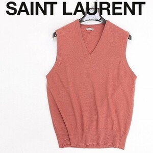 ヴィンテージ◆Saint Laurent サンローラン カシミヤ100％ Vネック ニット ベスト サーモンピンク 42