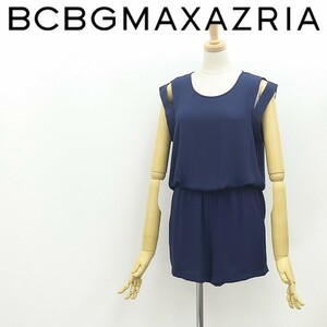 美品◆BCBG MAXAZRIA マックスアズリア RAYAN オープンショルダー バックシャン ショートパンツ オールインワン ロンパース ネイビー XXS