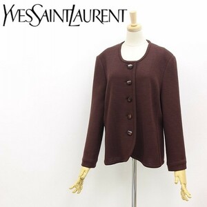 ◆Yves Saint Laurent イヴサンローラン ウール ニット ノーカラー ジャケット カーディガン ブラウン LL