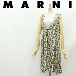 ◆MARNI マルニ 総柄 フリル アシンメトリー ノースリーブ ワンピース 38