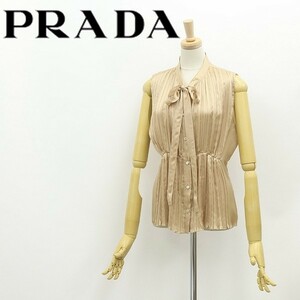 国内正規品◆PRADA プラダ シルク100％ ボウタイ ノースリーブ シャツ ブラウス ベージュ 42